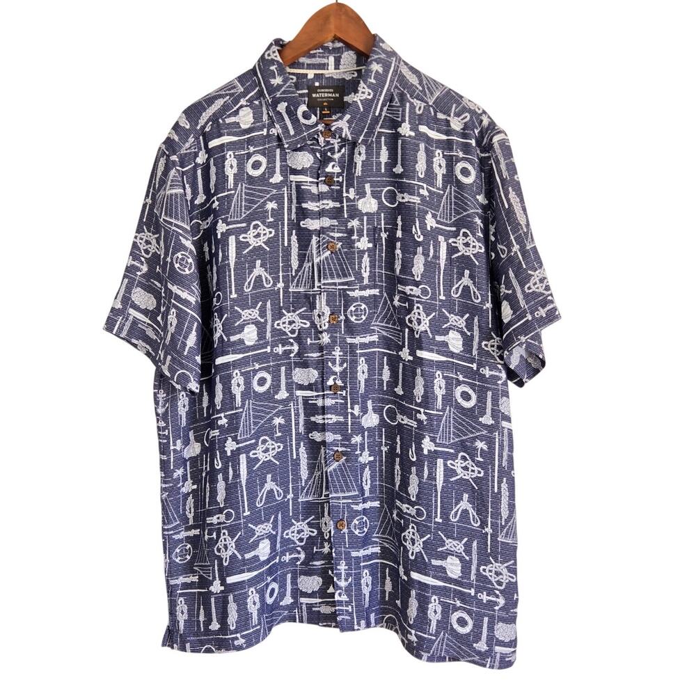 Quiksilver Waterman Collection Blue Nautical Sailing Maritime Comfort Fit Size L